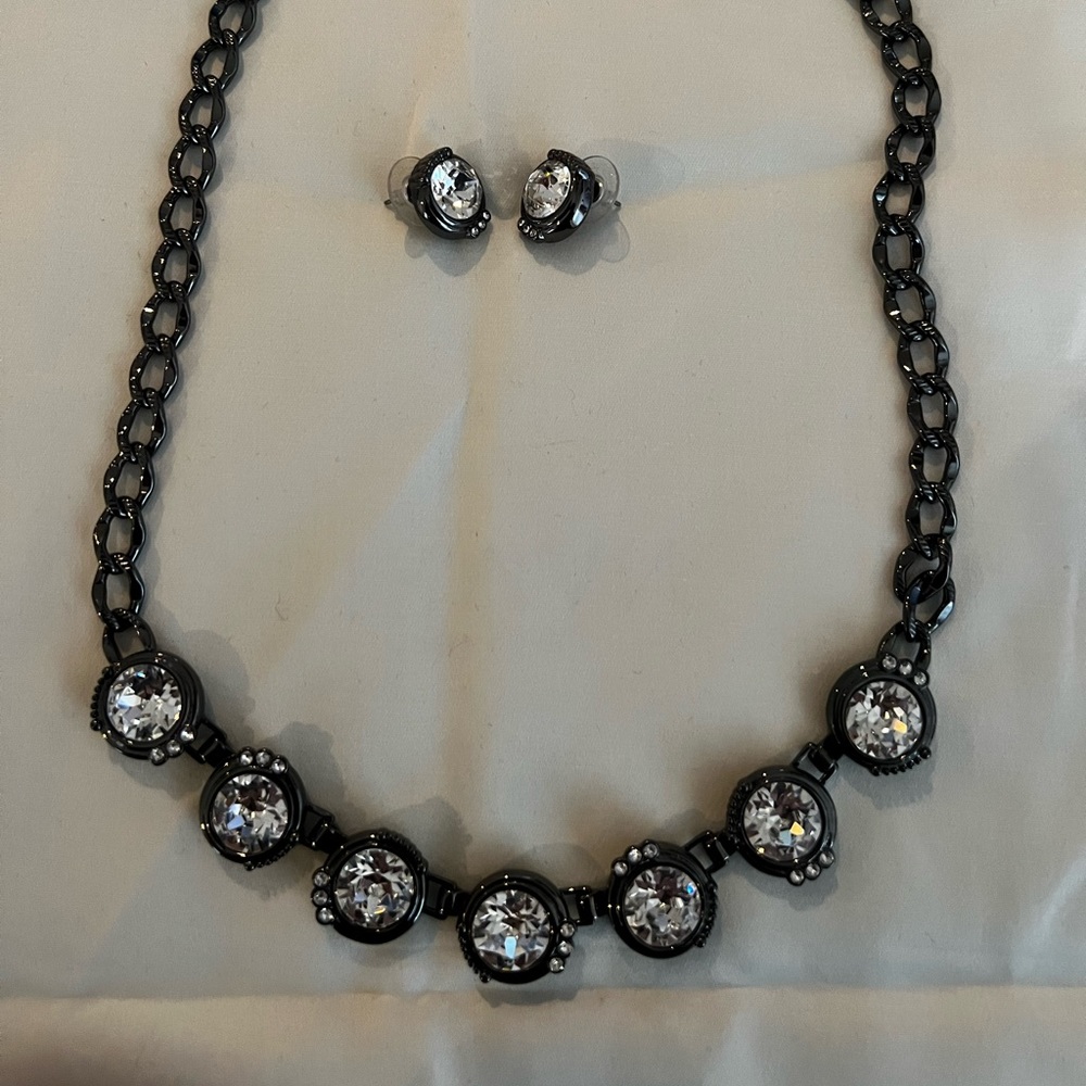 Black rhodium crystal necklace and matching earrings.